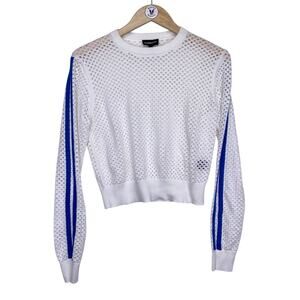 CARBON38 Perforated Mesh Knit Sweatshirt Womens L White Crewneck Fishnet Sporty